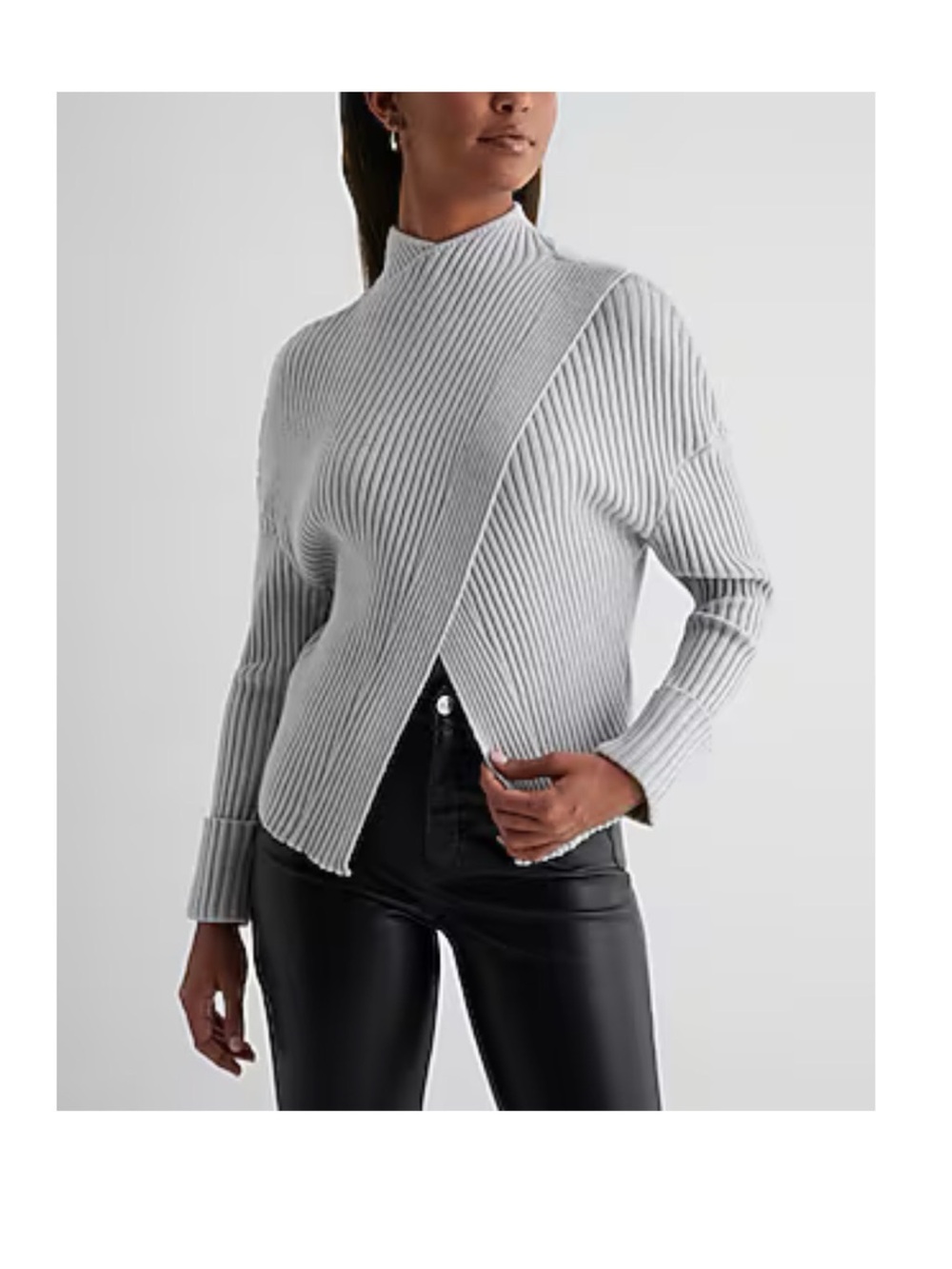 NWT/Express Asymmetrical Ribbed Mock Neck Sweater - Light Gray